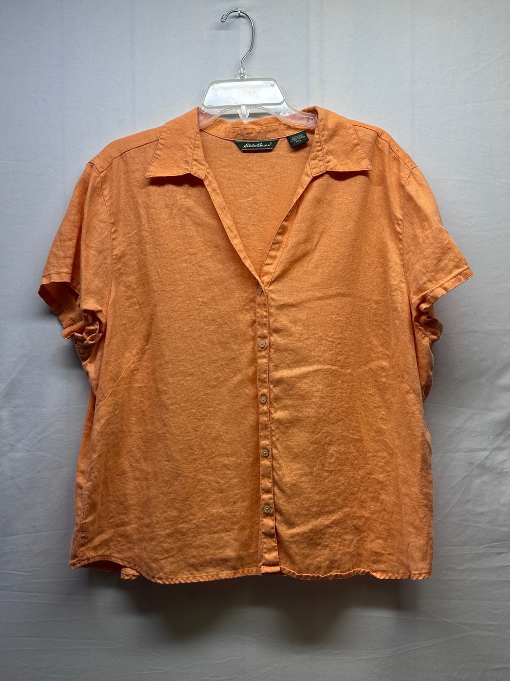 Classic Short-Sleeve 100% Linen Button-Front Shirt - Orange
